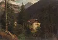 Carl Wilhelm Müller, Forsthaus im Gebirge, Wohl 1887, Öl auf Leinwand