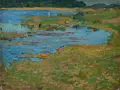 Robert Sterl, Wiesenweiher, Um 1901, Öl auf Malpappe, auf Hartfaser kaschiert