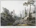 Johann Gottfried Jentzsch, Vue de Rabenkessel dans la Vallée de Raden près de Lilienstein sur l'Elbe en Saxe., Um 1810, Radierung, koloriert