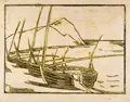 Siegfried Berndt, Boote an der französischen Küste, Vier Holzschnitte auf verschiedenen Papieren