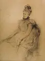 Leon Pohle, Louise Pohle (die Gattin des Künstlers), 1897, Kohlestiftzeichnung, partiell weiß gehöht
