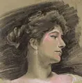 Osmar Schindler, Bildnis einer jungen Frau, Um 1897, Farbige Pastellkreidezeichnung auf olivgrünem Papier