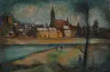 Janko Alexy, POHĽAD NA BRATISLAVU OD PETRŽALKY, 1950, Pastel na papieri