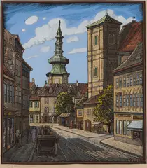 Karl Frech, STARÁ BRATISLAVA, OKOLO 1925, Gvaš, tempera na papieri