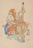 Jan Hála, PRIADKA, 1941, Tuš, akvarel na papieri