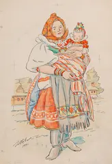 Jan Hála, MATKA S DIEŤAŤOM, 1941, Tuš, akvarel na papieri