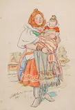 Jan Hála, MATKA S DIEŤAŤOM, 1941, Tuš, akvarel na papieri