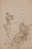 Ladislav Mednyánszky, PASTIERIK S PÍŠŤALKOU, OKOLO 1885, Tuš na papieri