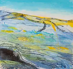 Peter Bartoš, MEDZINÁRODNÉ DOROZUMENIE, OKOLO 2010, Pero, akryl, pastel, fixka na papieri, upevnenom na lepenke