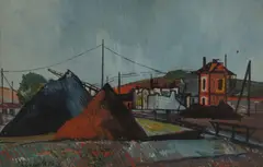 Vincent Hložník, PRI ŽELEZNICI, 1950, Tempera na kartóne