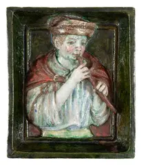 PÍŠŤALKÁR (Z CYKLU MYJAVSKÁ MUZIKA) by Ignác Bizmayer, OKOLO 1975, Ručne modelovaná a maľovaná pálená hlina, sold Jun 2026