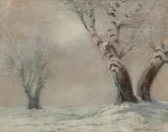 BREZY V ZIME by Eugen Szepesi-Kuszka, OKOLO 1910, Olej na kartóne, sold Dec 2025