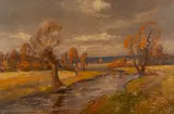 Max Schurmann, PRI RIEKE NITRA, OKOLO 1920, Olej na plátne, upevnené na lepenke