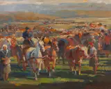 Gejza Kieselbach, NA DOBYTČOM TRHU, OKOLO 1935, Olej na plátne