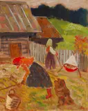 Miloš Alexander Bazovský, DEDINSKÁ IDYLA, 1939, Olej na papieri