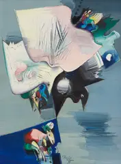 Ferdinand Hložník, HAVRAN, 1995, Olej na kartóne