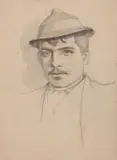 Ladislav Mednyánszky, LOKAJ V KLOBÚKU, OKOLO 1890, Ceruza, tuš na papieri