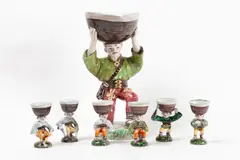 JÁNOŠÍK A HÔRNI CHLAPCI by Ignác Bizmayer, 1981, Pálená hlina, ručne maľovaná glazúra, sold Jun 2025