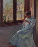 Gustáv Mallý, PRI VYŠÍVANÍ, PO 1905, Olej na plátne