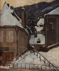 Jozef Kollár, BANSKÁ ŠTIAVNICA V ZIME, OKOLO 1945, Olej na kartóne