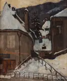 Jozef Kollár, BANSKÁ ŠTIAVNICA V ZIME, OKOLO 1945, Olej na kartóne