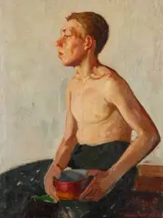 Halász-hradil Elemér, CHLAPEC S KONZERVOU, OKOLO 1918, Olej na plátne