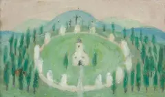 SLOVENSKÁ KALVÁRIA by Ernest Zmeták, 1990, Olej na kartóne, sold Jun 2025