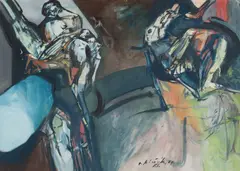 Vincent Hložník, ČLOVEK A ZVER, 1969, Tempera na papieri
