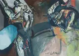 ČLOVEK A ZVER by Vincent Hložník, 1969, Tempera na papieri, sold Jun 2025