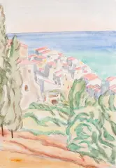 CEFALÚ POD SKALOU by Ernest Zmeták, 1985, Akvarel na papieri, sold Nov 2024