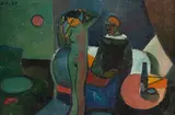 Vincent Hložník, TOALETA, 1947, Olej na kartóne, pieskovanie