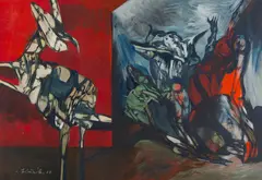 VPÁD by Vincent Hložník, 1968, Tempera na papieri, sold Nov 2024