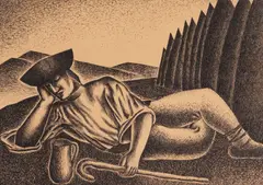 Mikuláš Galanda, ODPOČÍVAJÚCI ZBOJNÍK, OKOLO 1929, Tuš na papieri