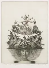 Albín Brunovský, DÁMA V KLOBÚKU V, 1981, Lept na papieri, EA XXVIII./XXXV