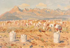 VYBERANIE ZEMIAKOV by Jan Hála, 1947, Olej na kartóne, sold Nov 2024