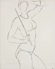 Andrej Barčík, Akt s paličkou, 1963, Kresba tušom, bielobou a ceruzou na papieri