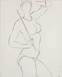 Andrej Barčík, Akt s paličkou, 1963, Kresba tušom, bielobou a ceruzou na papieri