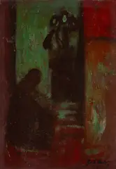 Ján Želibský, Na schodoch, 1966, Olej na dreve