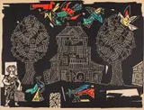 Ľudovít Fulla, Vtáčia krajina, 1961, Ručne kolorovaný linoryt na papieri, 187/200