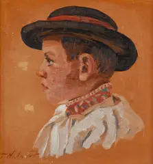 Chlapček v klobúčiku (Janko) by Jan Hála, 1945, Olej na kartóne, sold Jun 2024