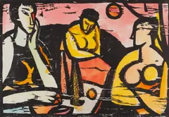 Vincent Hložník, Zamyslené, 1947, Ručne kolorovaný drevorez, 4/30
