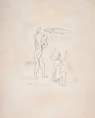 Mikuláš Galanda, Na pláži, 1930, Tuš, akvarel na papieri
