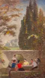 Max Schurmann, Študenti v parku, okolo 1920, Olej na dreve
