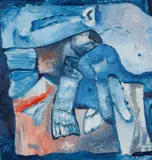 Peter Bartoš, Modrá kompozícia, okolo 1970, Olej, tempera na hrubom papieri