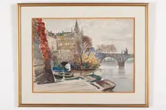 Imro Weiner-Kráľ, Karlov most v Prahe, Okolo roku 1960, Akvarel na papieri