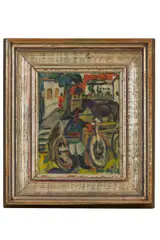 Július Jakoby, Dedinský dvor, 1947, Olej na kartóne
