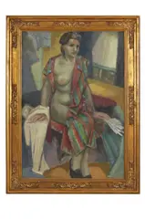 Karol Molnár, Dáma v hodvábnom župane, Okolo 1935 – 1940, Olej na plátne, 105 x 74 cm