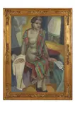 Karol Molnár, Dáma v hodvábnom župane, Okolo 1935 – 1940, Olej na plátne, 105 x 74 cm