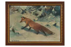 Karl Sovanka, Líška v zime, Pred 1940, Olej na plátne