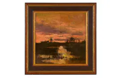 Béla Adalbert Spányi, Večer nad močiarom, okolo 1885, Olej na dreve